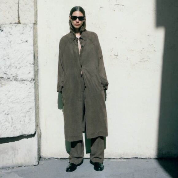 ZARA ZW COLLECTION WASHED LYOCELL TRENCH - Picture 12 of 16